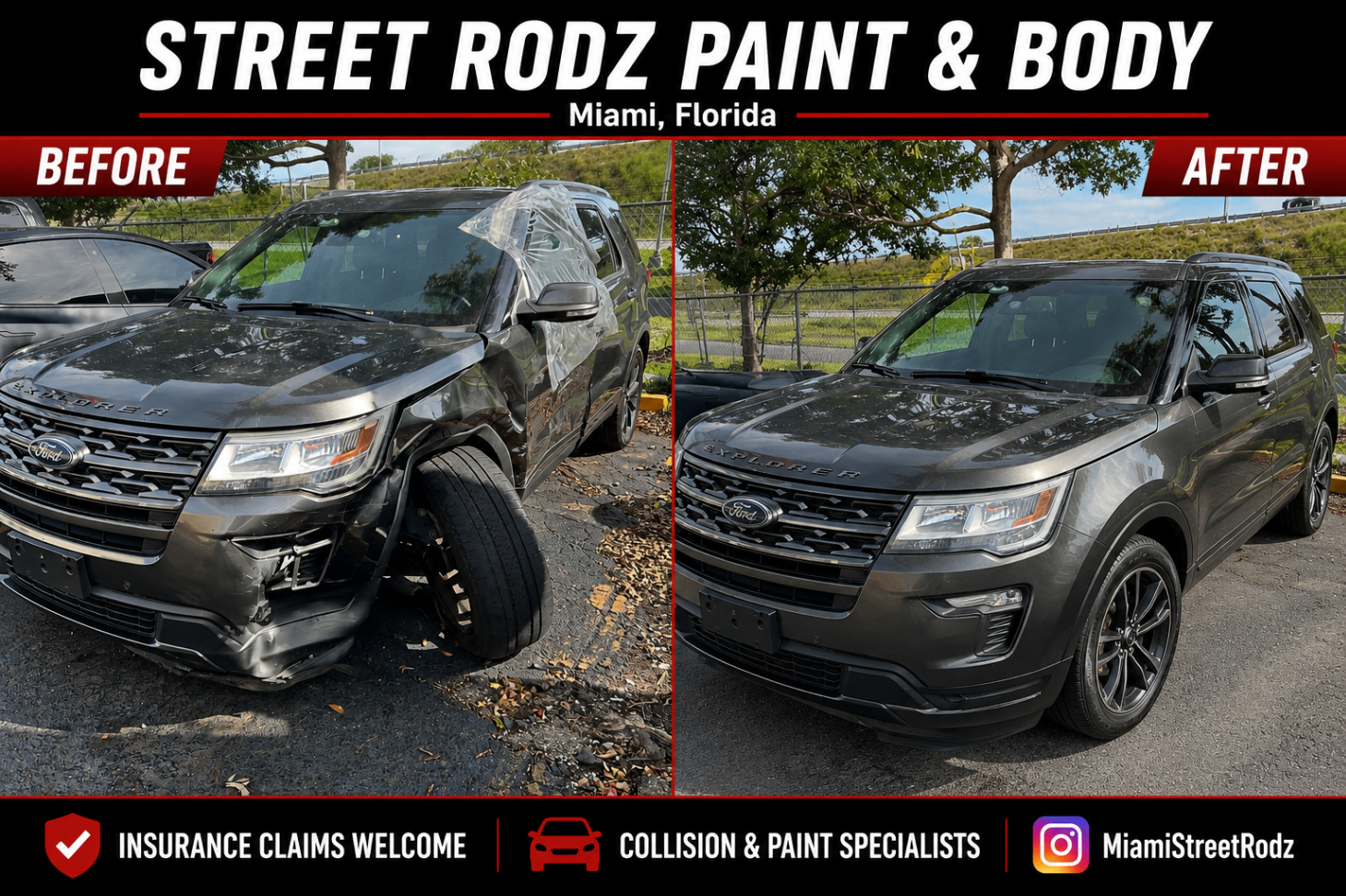 Ford Explorer before and after collision repair