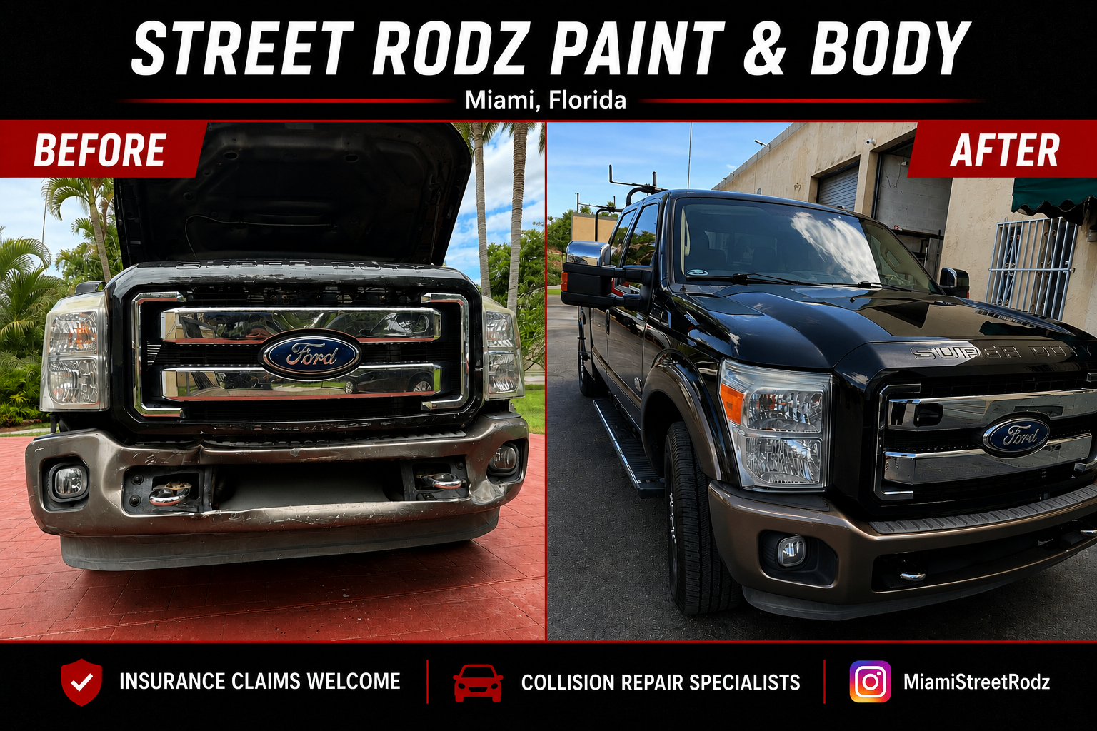 Ford Super Duty before and after front end repair