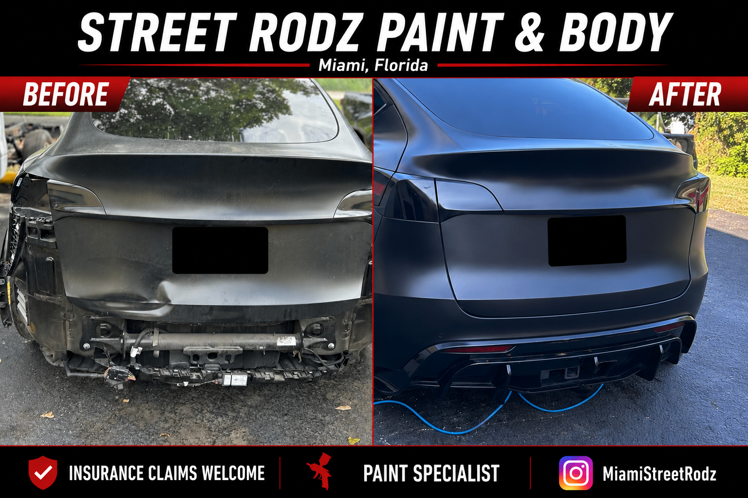 Tesla before and after rear body repair